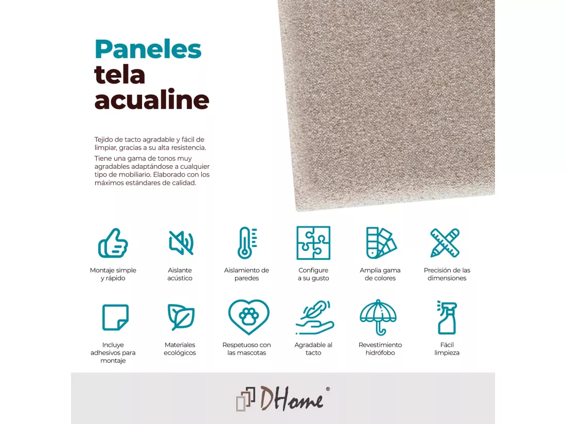 DHOME Lot de 6 Panneaux Rembourrés en Tissu Aqualine Autocollants pour Mur Acoustiques Absorbants Protection contre les Chocs (Sable, 60x60cm, x6)