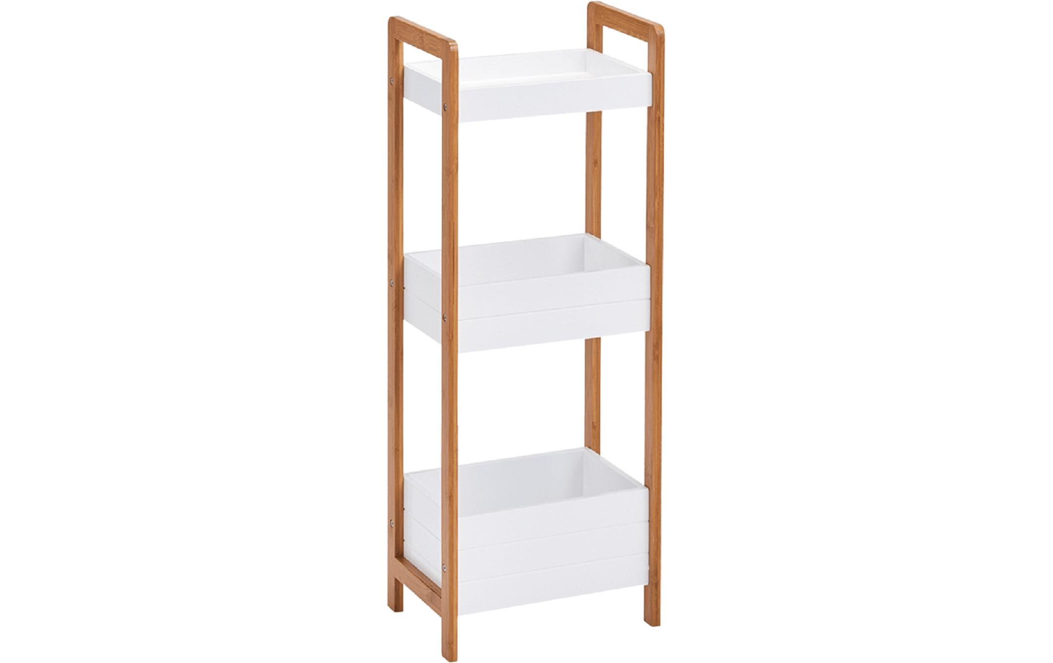 Regal mit 3 Ablagen Nature/WeissStandregal aus Bambus