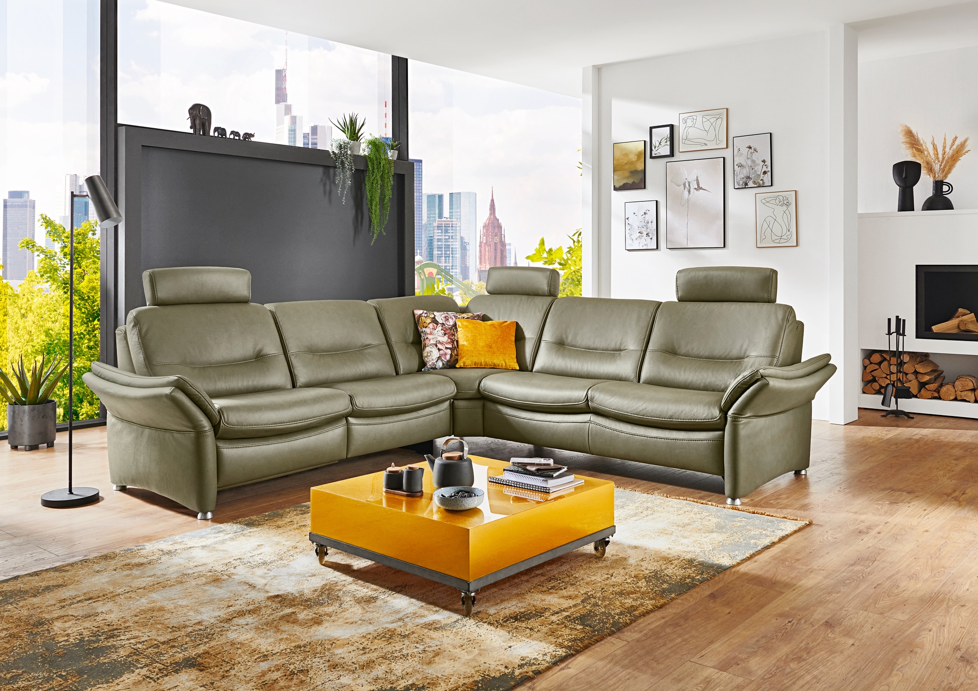 com4lux Ecksofa BRESCIA Leder BelVita olivegrün
