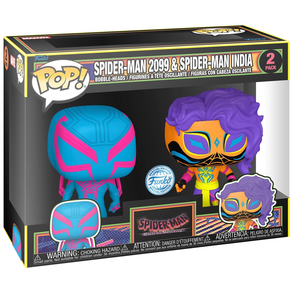 POP! Vinyl Spider-Verse 2er-Pack: Spider-Man 2099 & Spider-Man India Blacklight Figuren