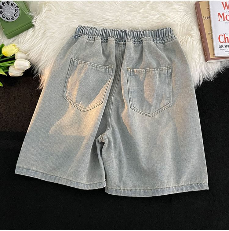 Femilina - Gewassen denim shorts met trekkoordtaille