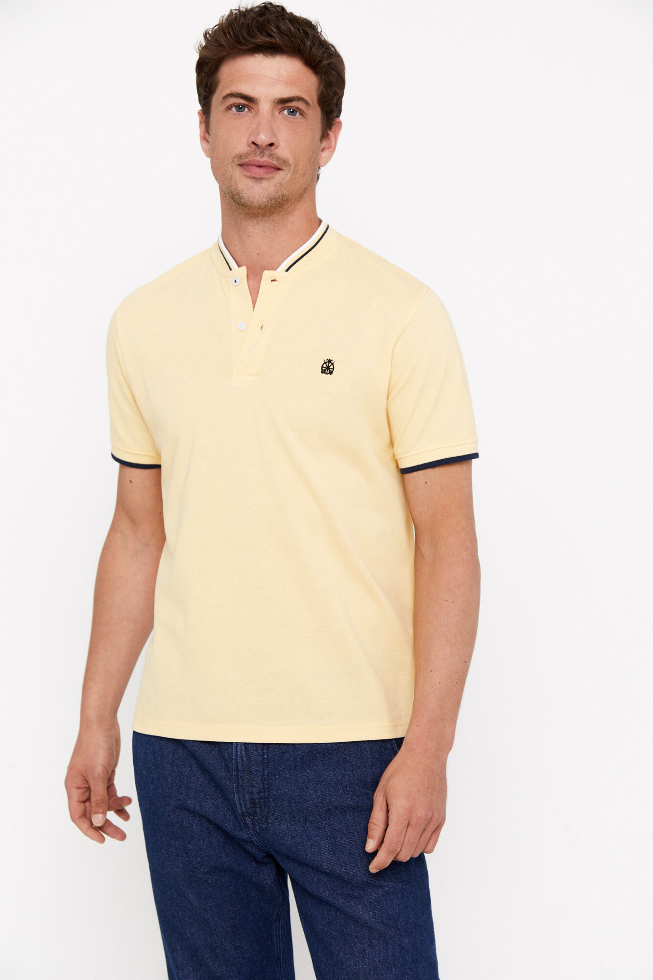 Camisa polo com gola bomber - Amarela