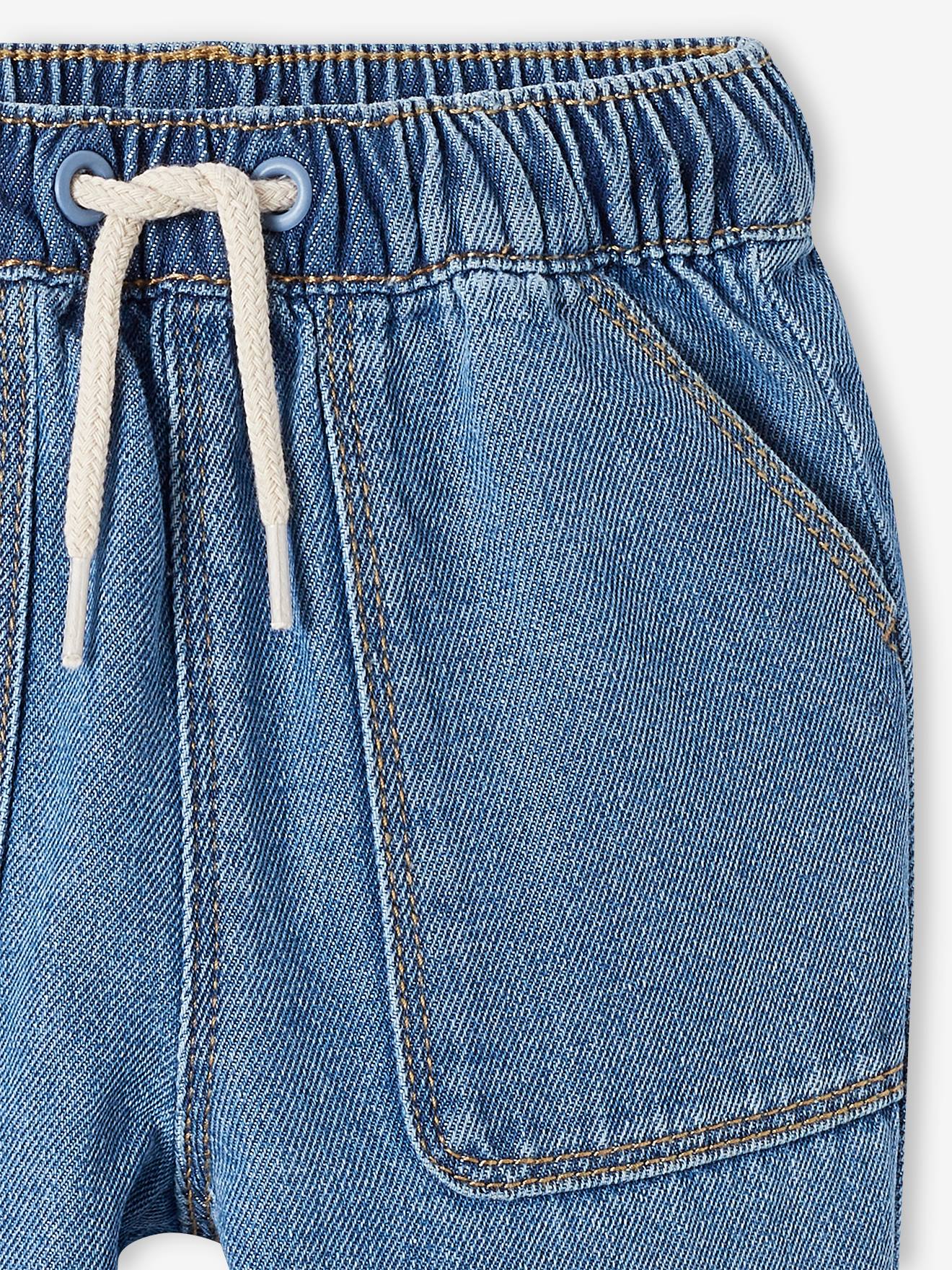 Calça jeans infantil com cós elástico e pedraria