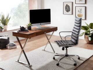 Schreibtisch 120 x 78 cm Braun Silber