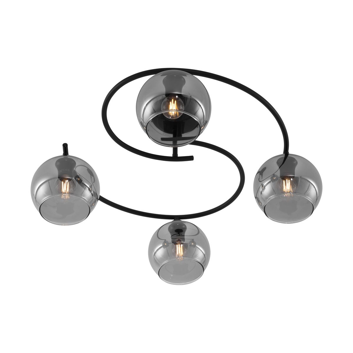Moderne plafondlamp zwart met smoke glas 4-lichts - Alanis