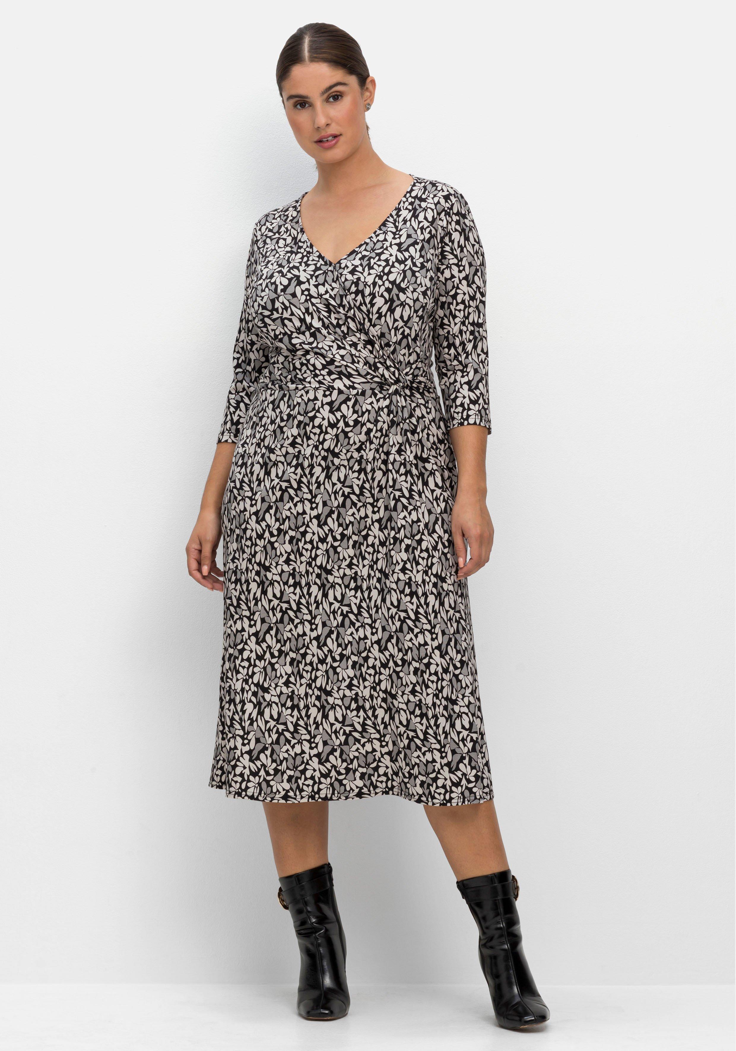 Jerseykleid in Wickeloptik, mit Blätterprint