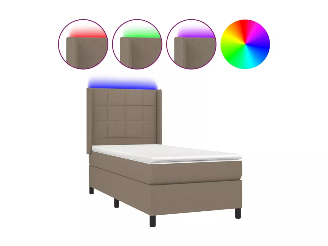 Sommier tapissier avec matelas et LED Taupe 90x190 cm Tissu