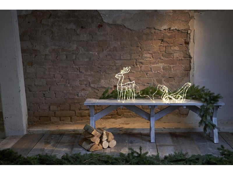 Star Trading LED-Figur Silhouette Tuby Deer, 35 cm, Transpa LED Hirsch- und Schlittensilhouette mit Tautropfenlicht