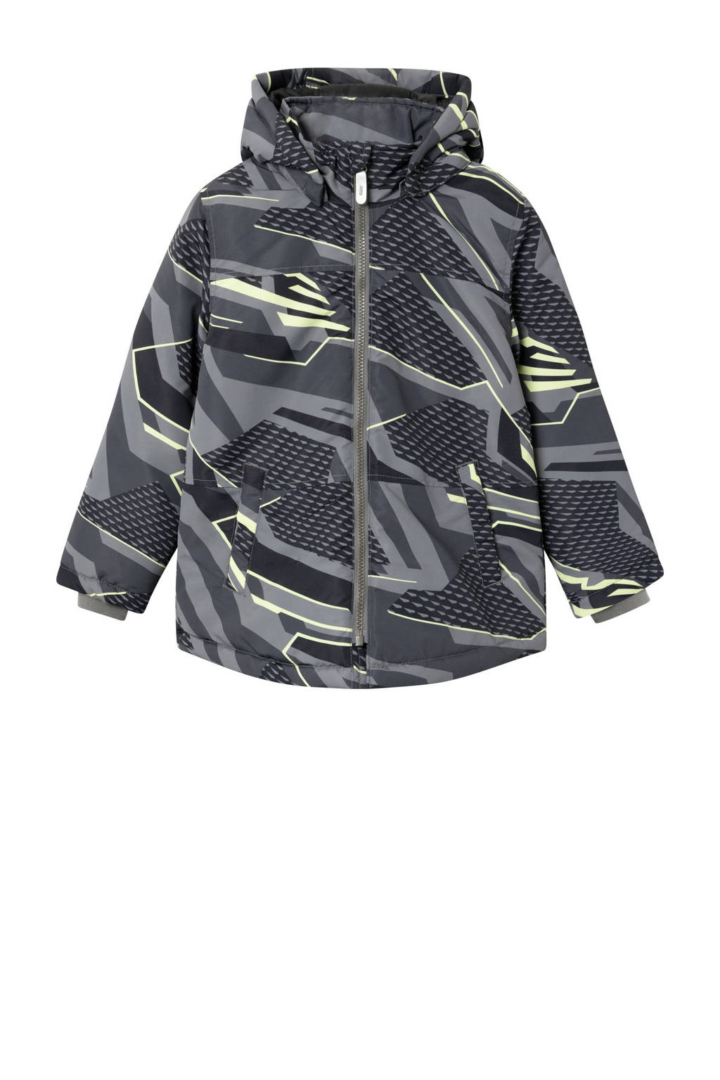 NAME IT winterjas NKMMAX met all over print zwart/grijs