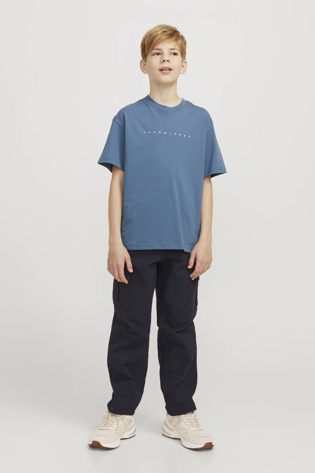 JACK & JONES T-shirt JJESTAR met tekst blauw