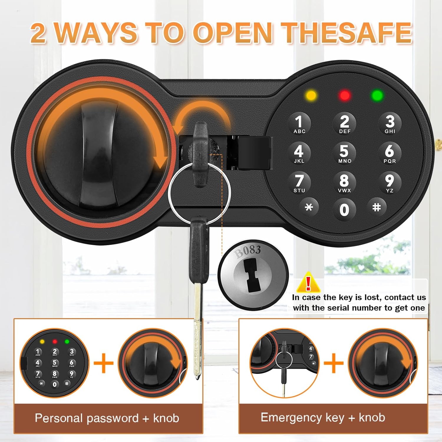 52L Großer Safe Tresor für Zuhause, Feuerfester Tresor mit Schlüssel, Sensor-Licht und Abnehmbares Regal, Heimsafeschrank Aufbewahrung von Geld, Dokumente, Medikamenten
