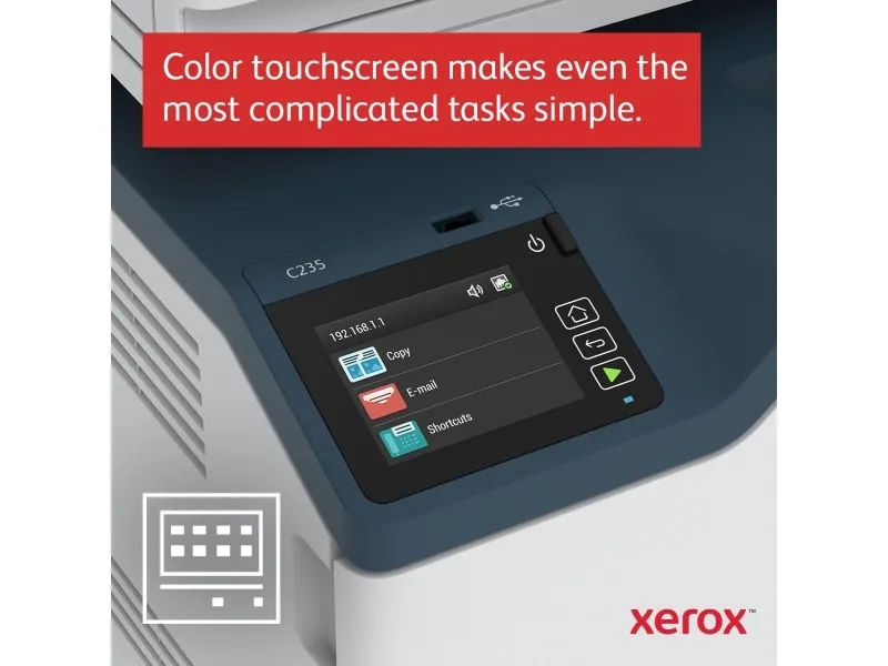 Xerox C235 - Multifunktionsprinter - farve - laser - Legal (216 x 356 mm) (original) - A4/Legal (medie) - op til 22 spm (udskriver) - 250 ark - 33.6 Kbps - USB 2.0, LAN, Wi-Fi(n), USB 2.0 vært - Green World Alliance returneringsprogram