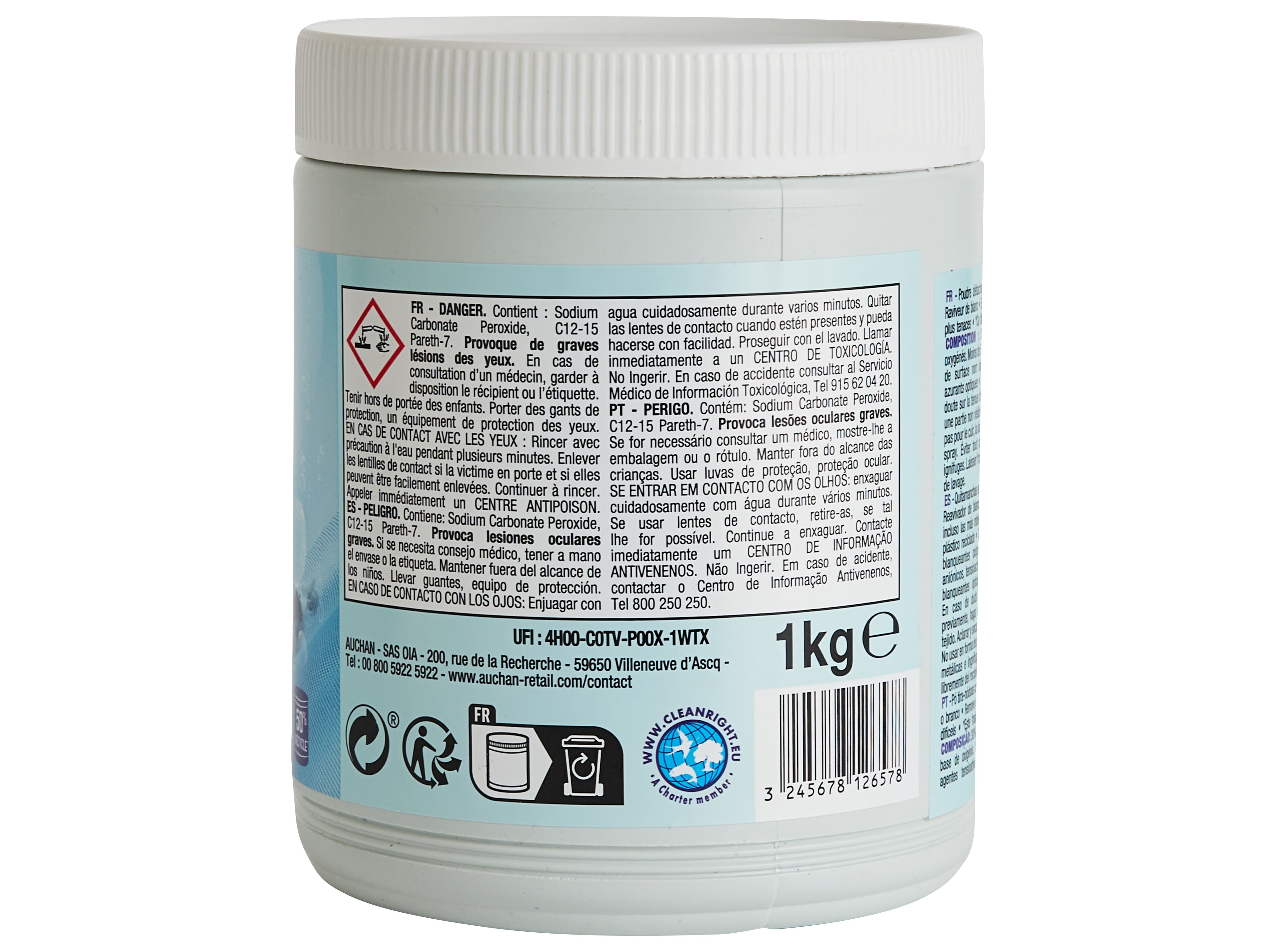 TIRA NÓDOAS EM PÓ PARA ROUPA AUCHAN OXI ACTIVE BRANCO 1KG