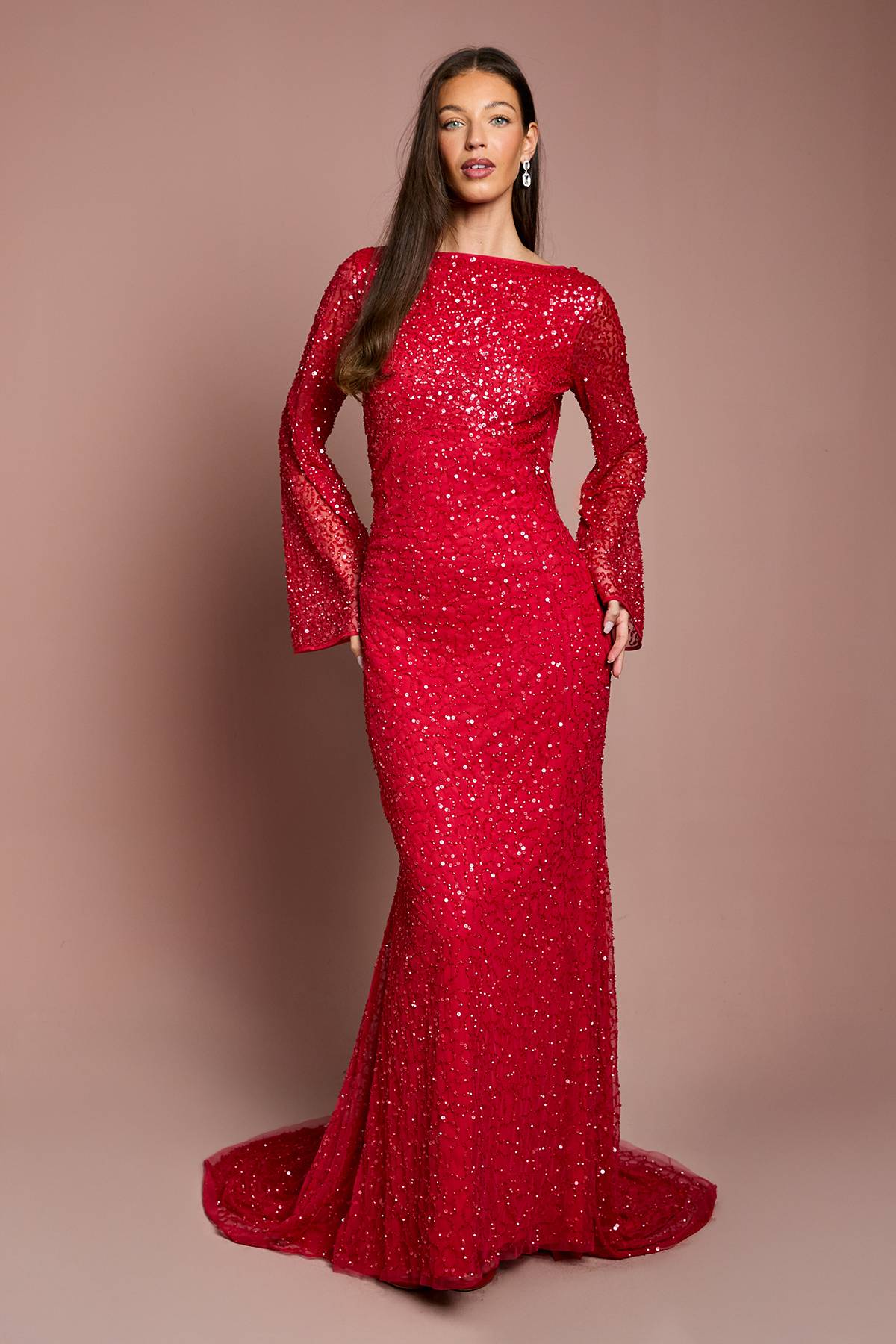 Coast Robe Maxi à Sequins Manches Longues Évasées et Dos Drapé