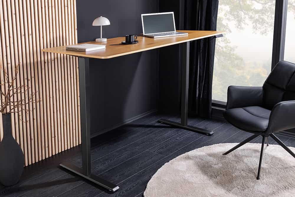 Höhenverstellbarer Schreibtisch OAK DESK 160cm natur Eiche schwarz Metall