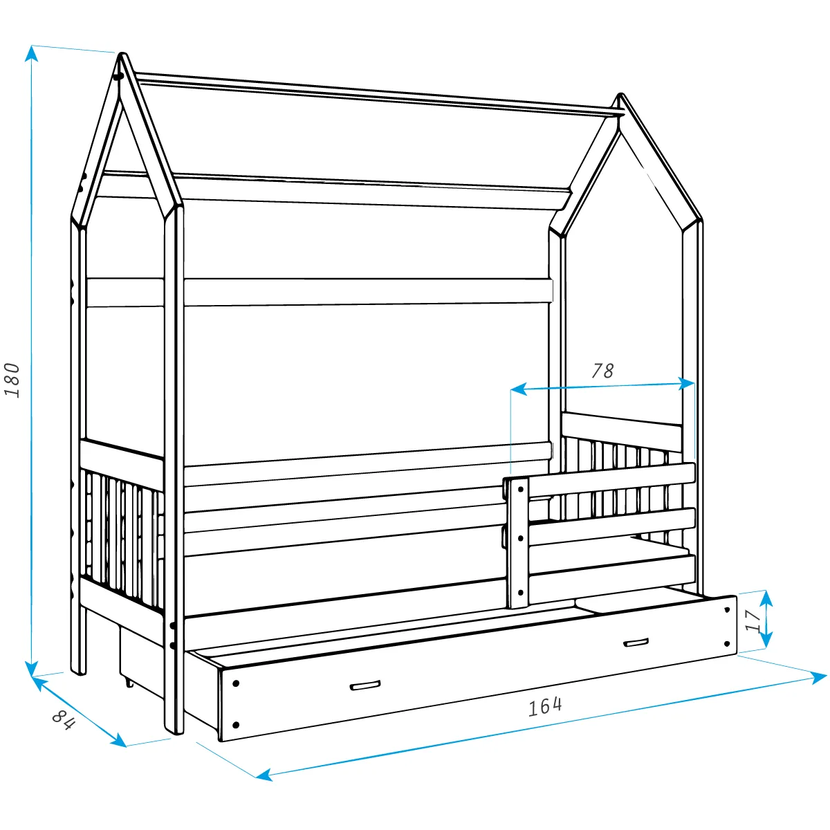 Lit cabane en Pin massif 80x160 couleur Pin livré avec sommier, tiroir et matelas en mousse de 7cm offert.