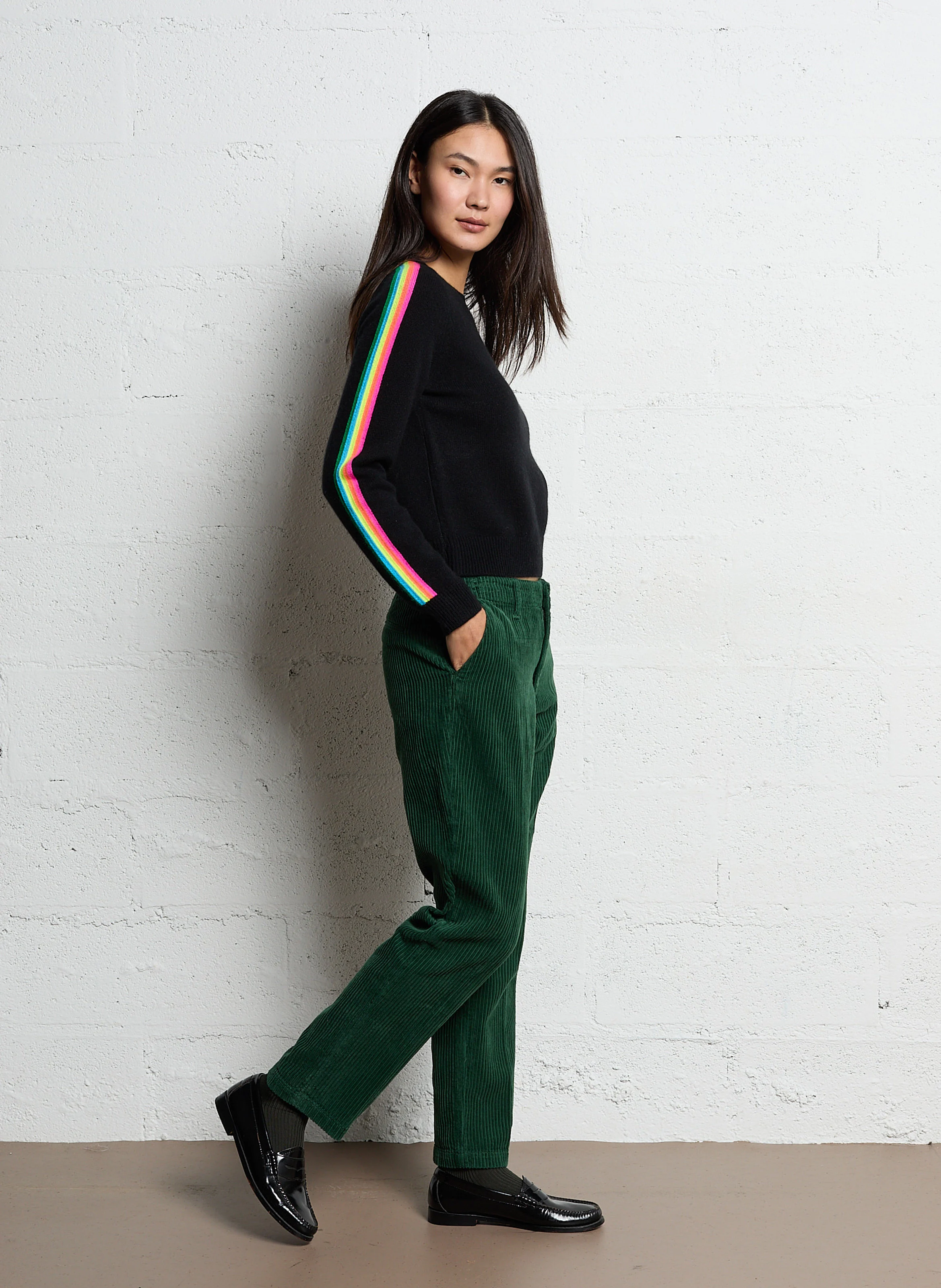 LOGAN - Pantalon droit en coton côtelé | Vert