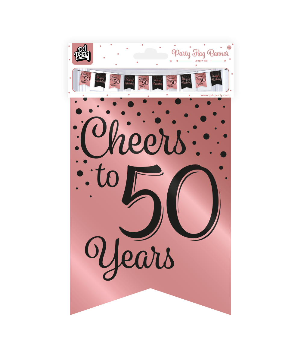 Banner 50 Jaar Roze Zwart 6m