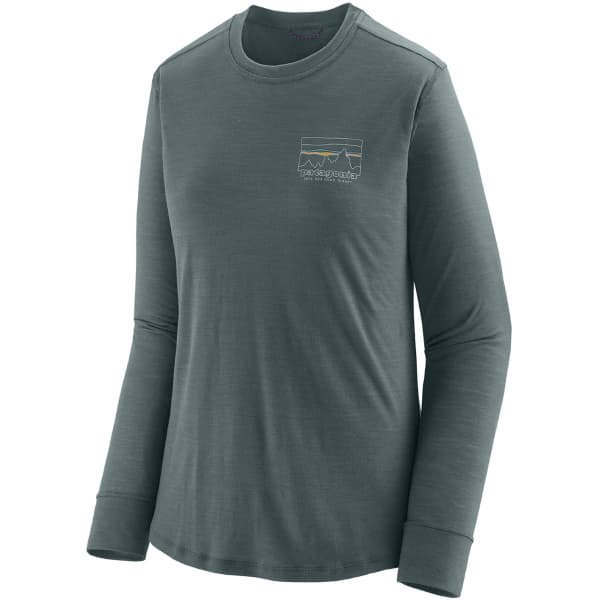 T-shirt randonnée PATAGONIA W'S L/S CAP COOL MERINO BLEND GRAPHIC SHIRT '73 SKYLINE: NOUVEAU GREEN