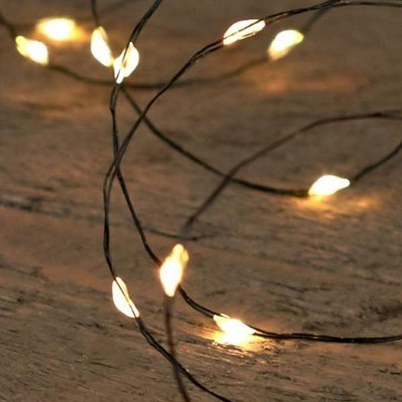 Draadverlichting lichtsnoer met 20 lampjes warm wit op batterij 100 cm - Lichtdraden/lichtsnoeren - kerstverlichting