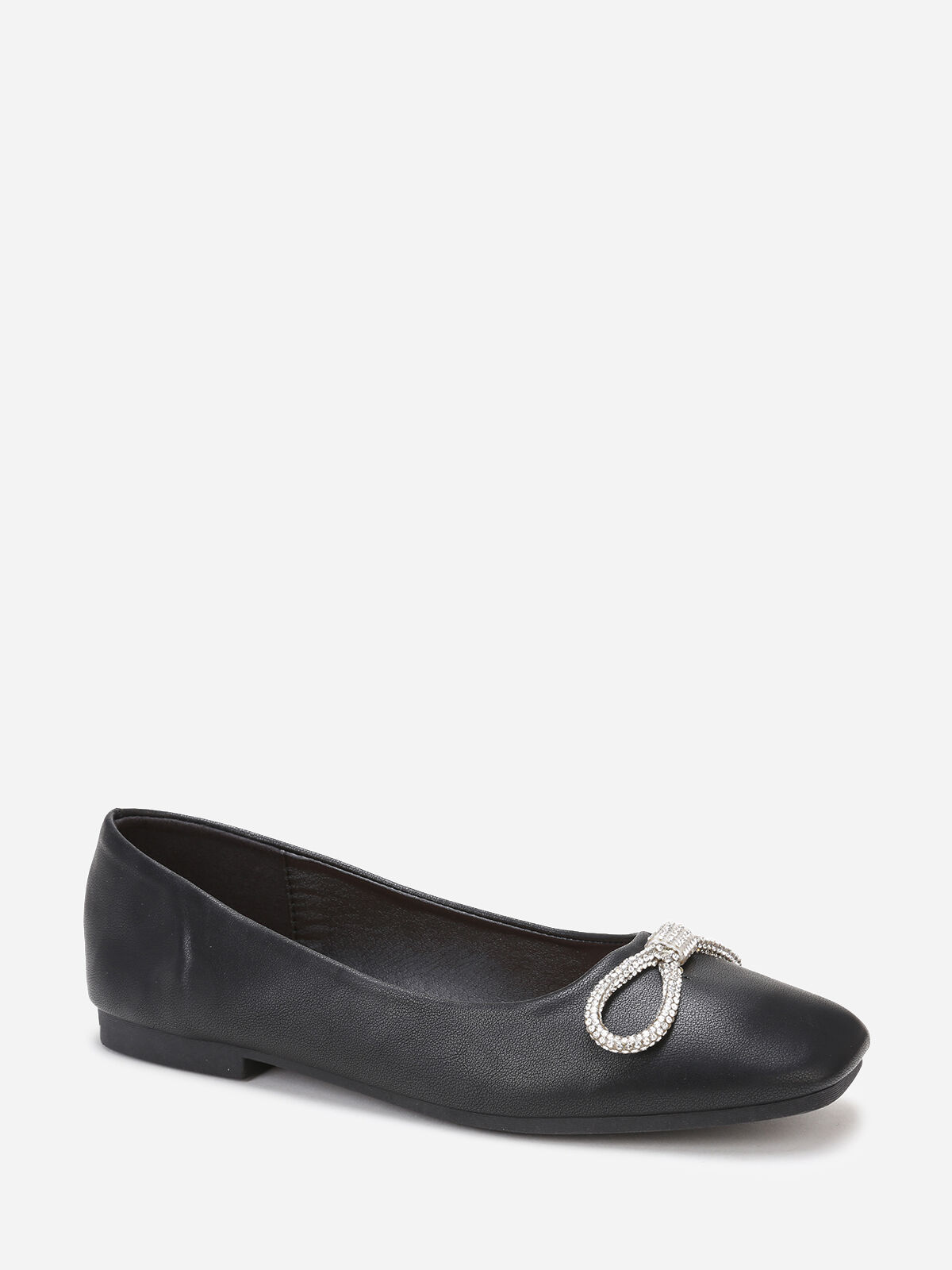Ballerines carrées à noeud en strass- Noir