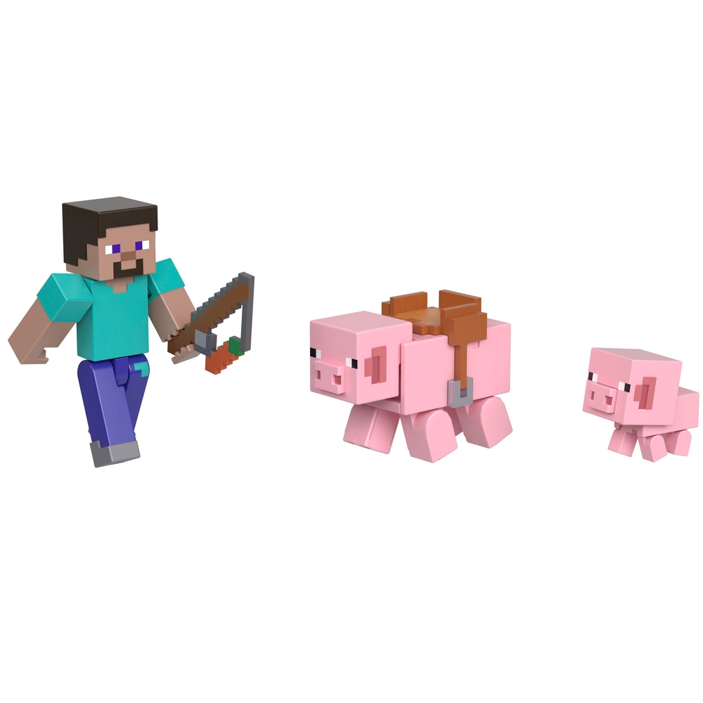 Minecraft 8 cm Steve und Schweine Actionfiguren