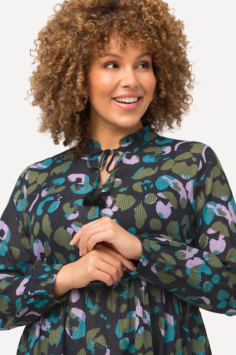 Midikleid,  A-Linie, Stehkragen, Langarm
