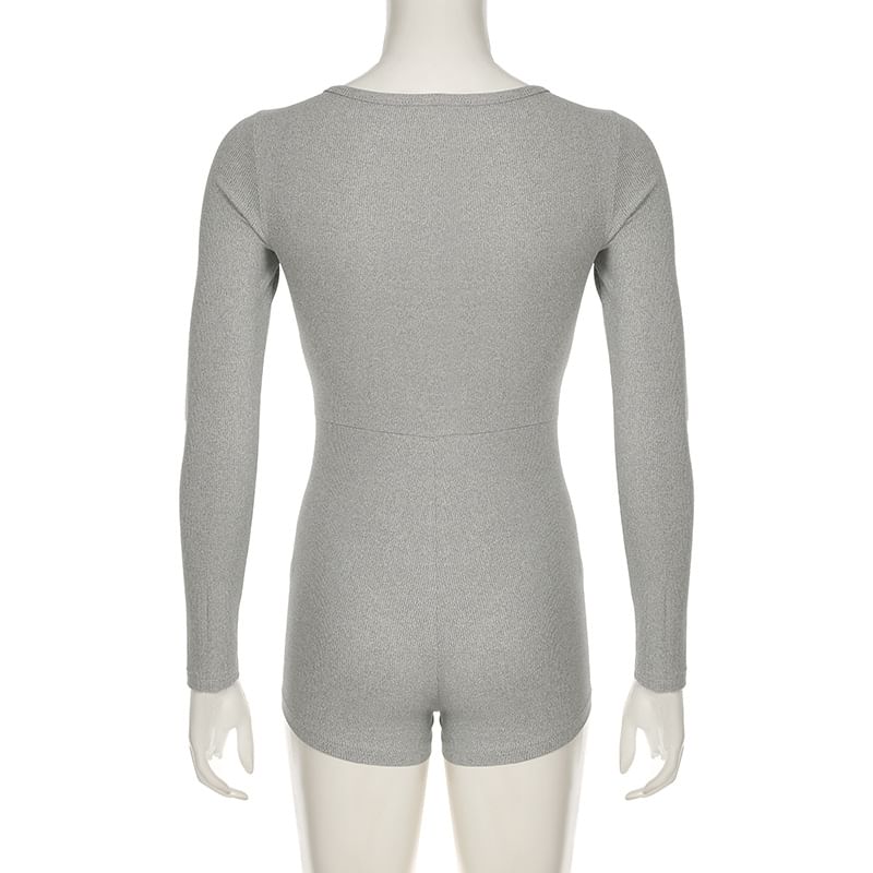 Cincine - Romper met lange mouwen, V-hals en effen, slim fit