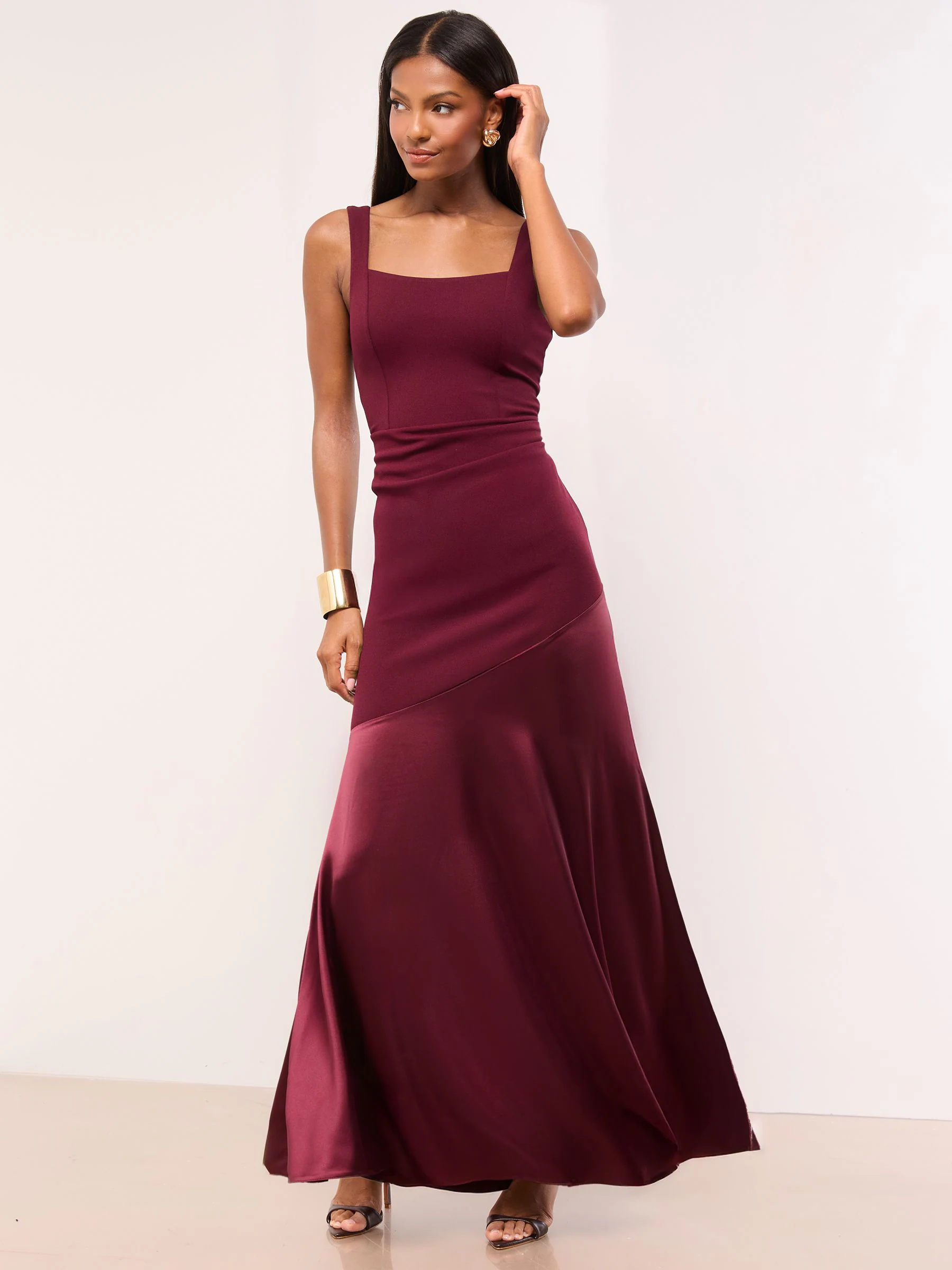 Lipsy Satin Mix Structured Fishtail Bridesmaid Maxi Dress