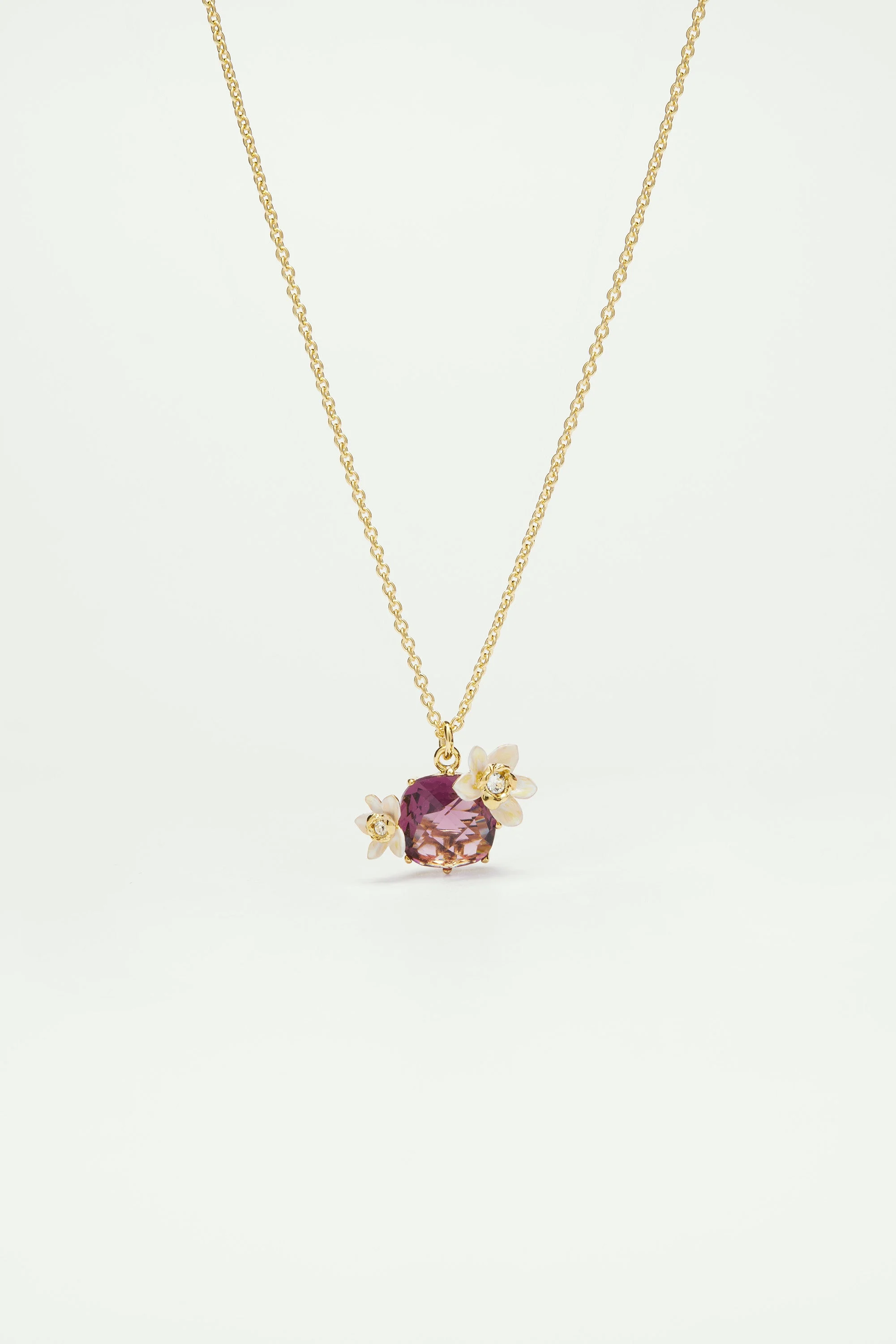 Collier pendentif fleurs de vanille et verre facetté | Violet