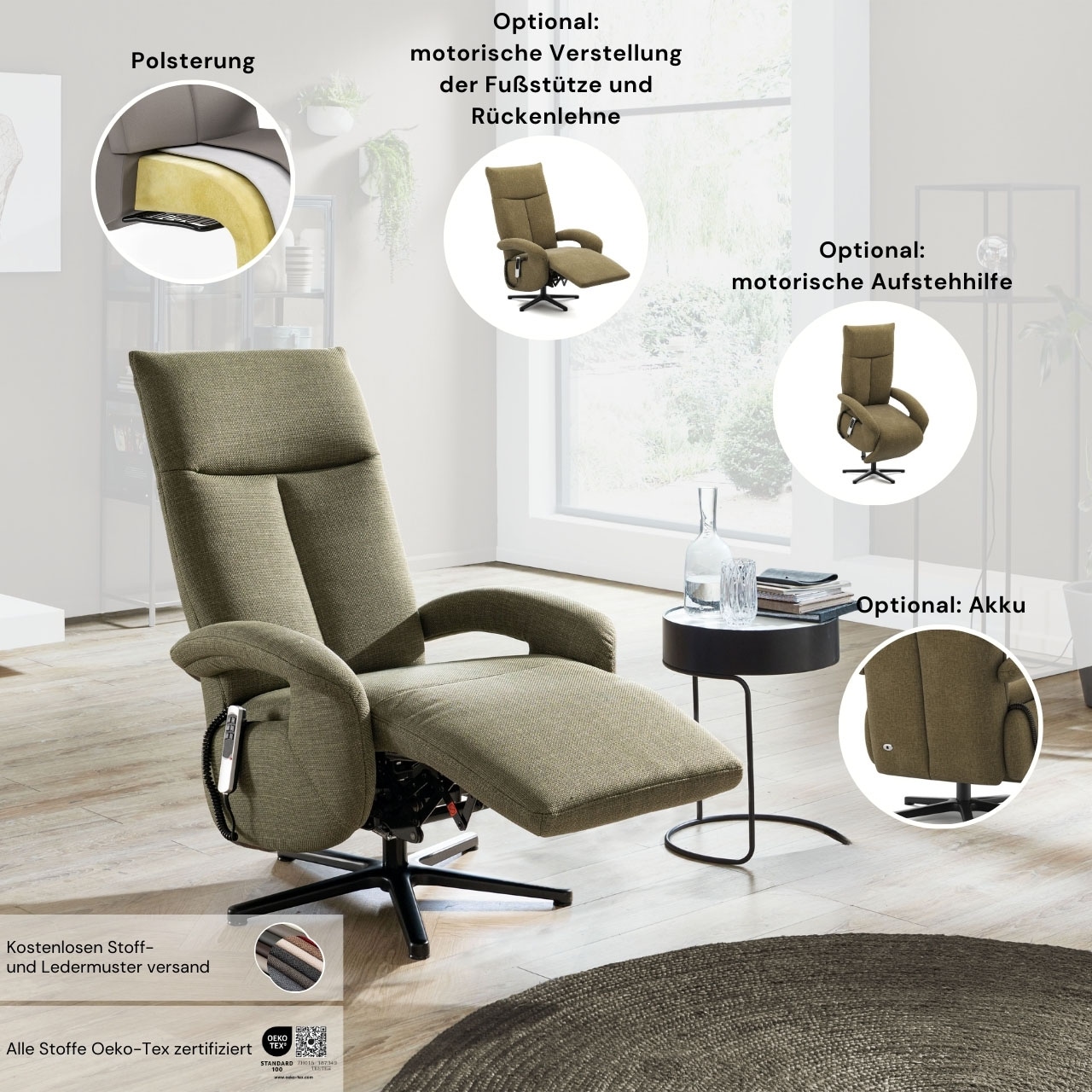 sit&more TV-Sessel »Emely, inkl. Kopfteilverstellung & 360° Drehfunktion« wahlweise mit 2 Motoren, Akku & Aufstehhilfe