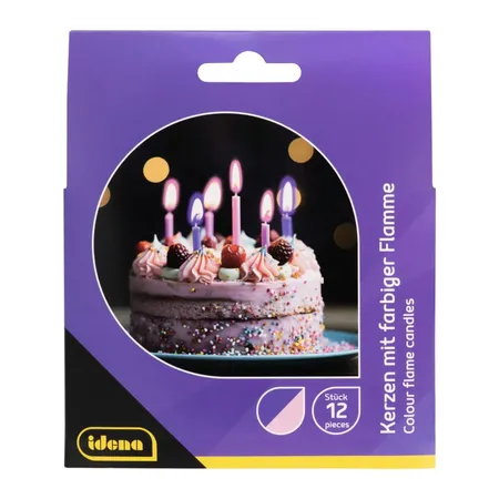 Idena Partykerzen - 12er Set, bunte Flamme, rosa/lila