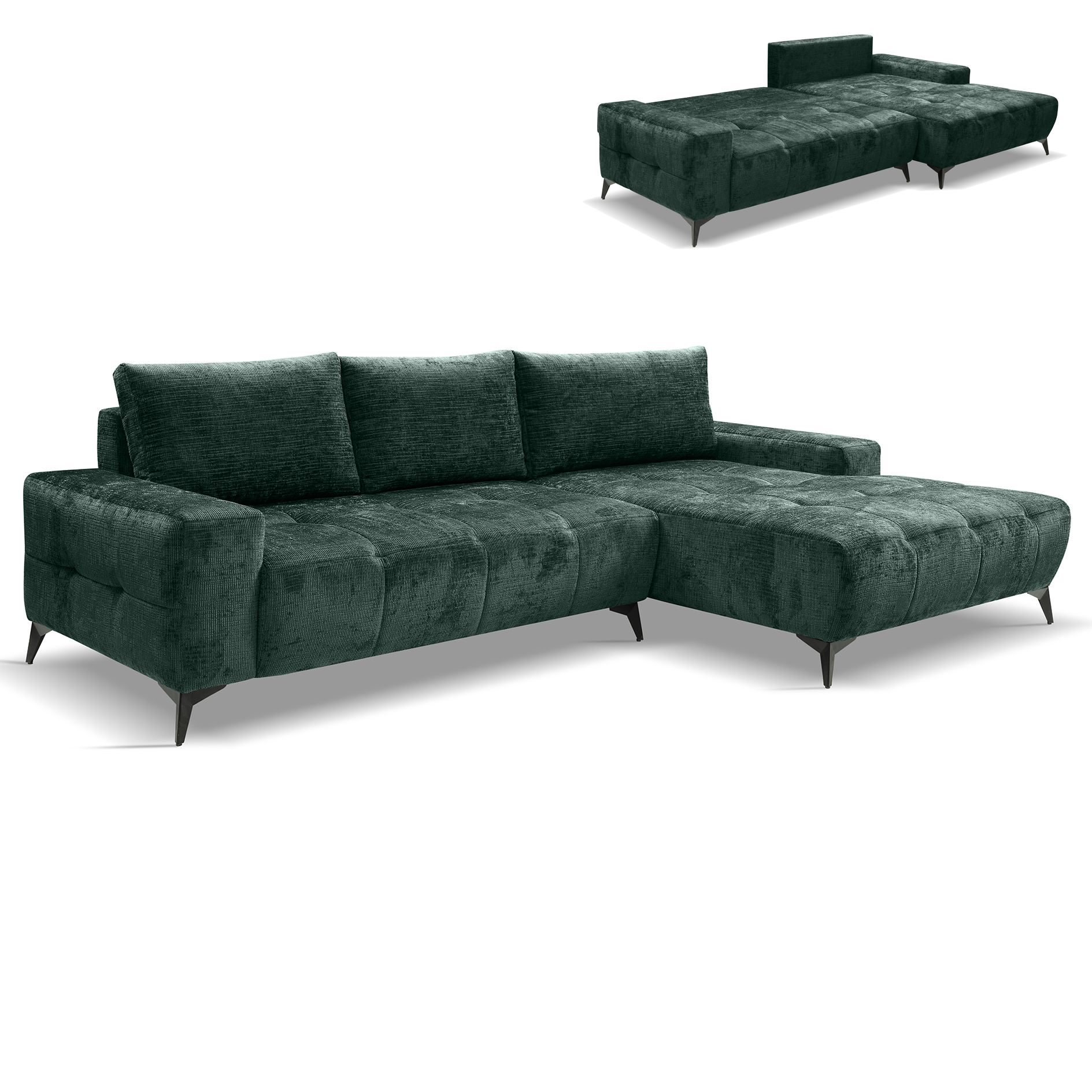 Ecksofa - jungle green - Liegefunktion - Staukasten - Longchair rechts