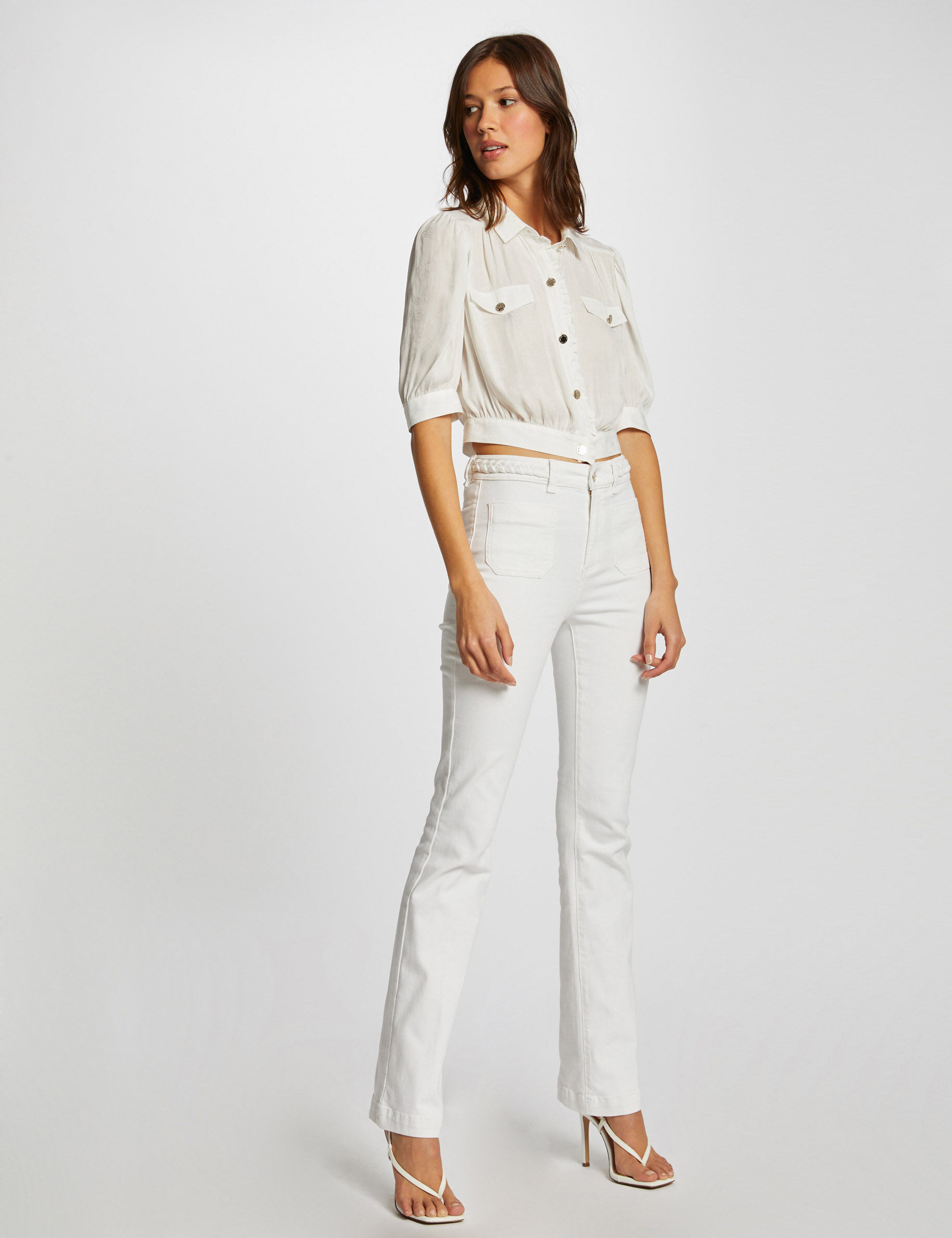 Pantalon bootcut avec détails tressés ecru femme - ecru