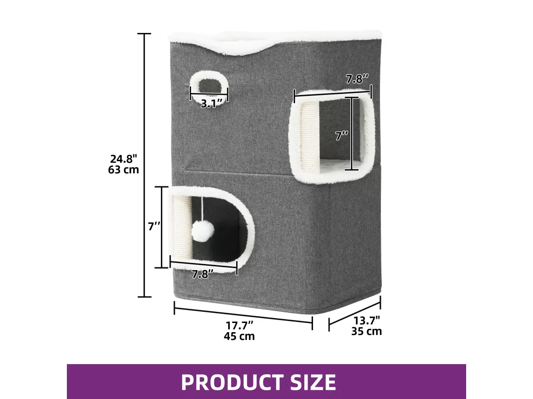 YITAHOME Maison pour Chat - Niche Cabane Chat Interieur - Arbre à Chat - Griffoir - 45 * 35 * 63cm - Gris