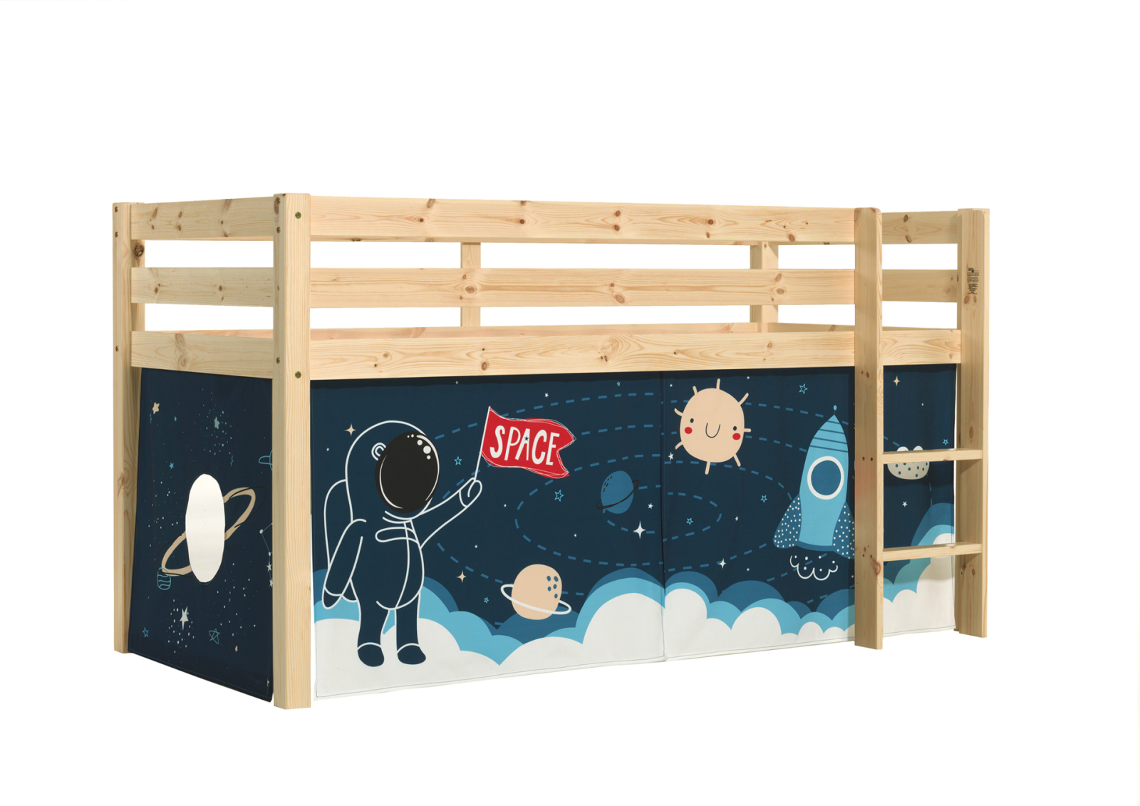 Hochbett PINO - Space Shuttle - Kiefer natur lackiert - 90x200 cm