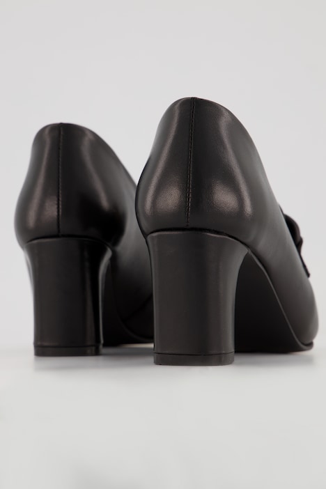 Leder-Pumps, Kette, Blockabsatz