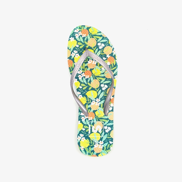 Dames teenslippers groen met print