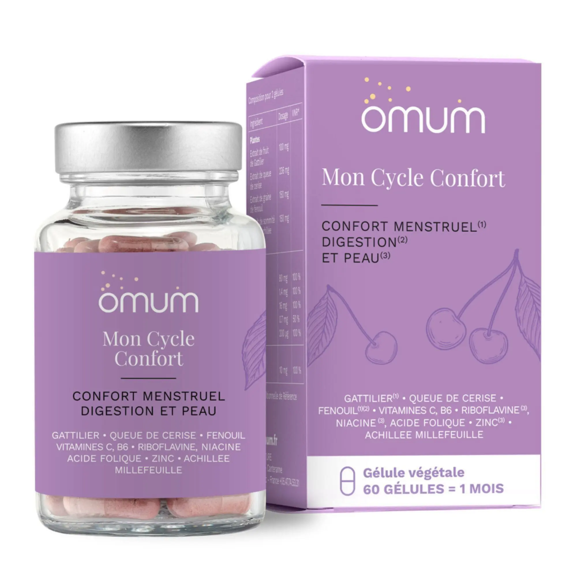 Omum - Mon Cycle Confort Confort Menstruel, Disgestion & Peau 60 Gélules - Complément alimentaire