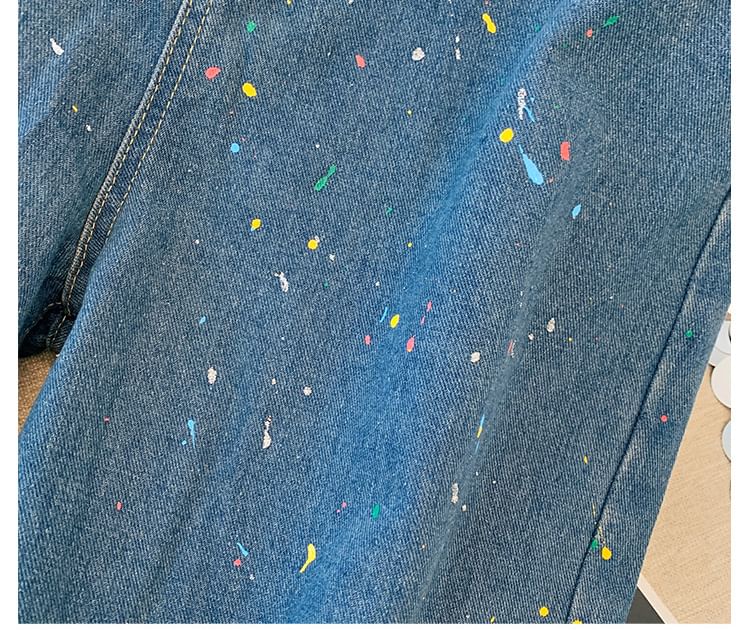 Krezol - Plus Size High Rise Paint Splatter Washed Straight Leg Jeans