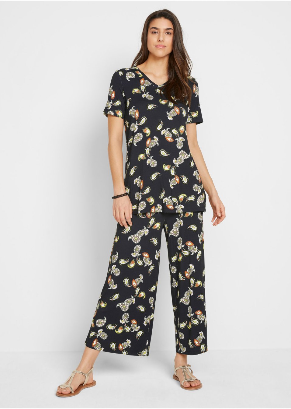 T-shirt et jupe-culotte en viscose (Ens. 2 pces.)
