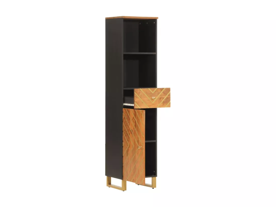 Armoire bain marron et noir 38x33,5x160 cm bois massif manguier