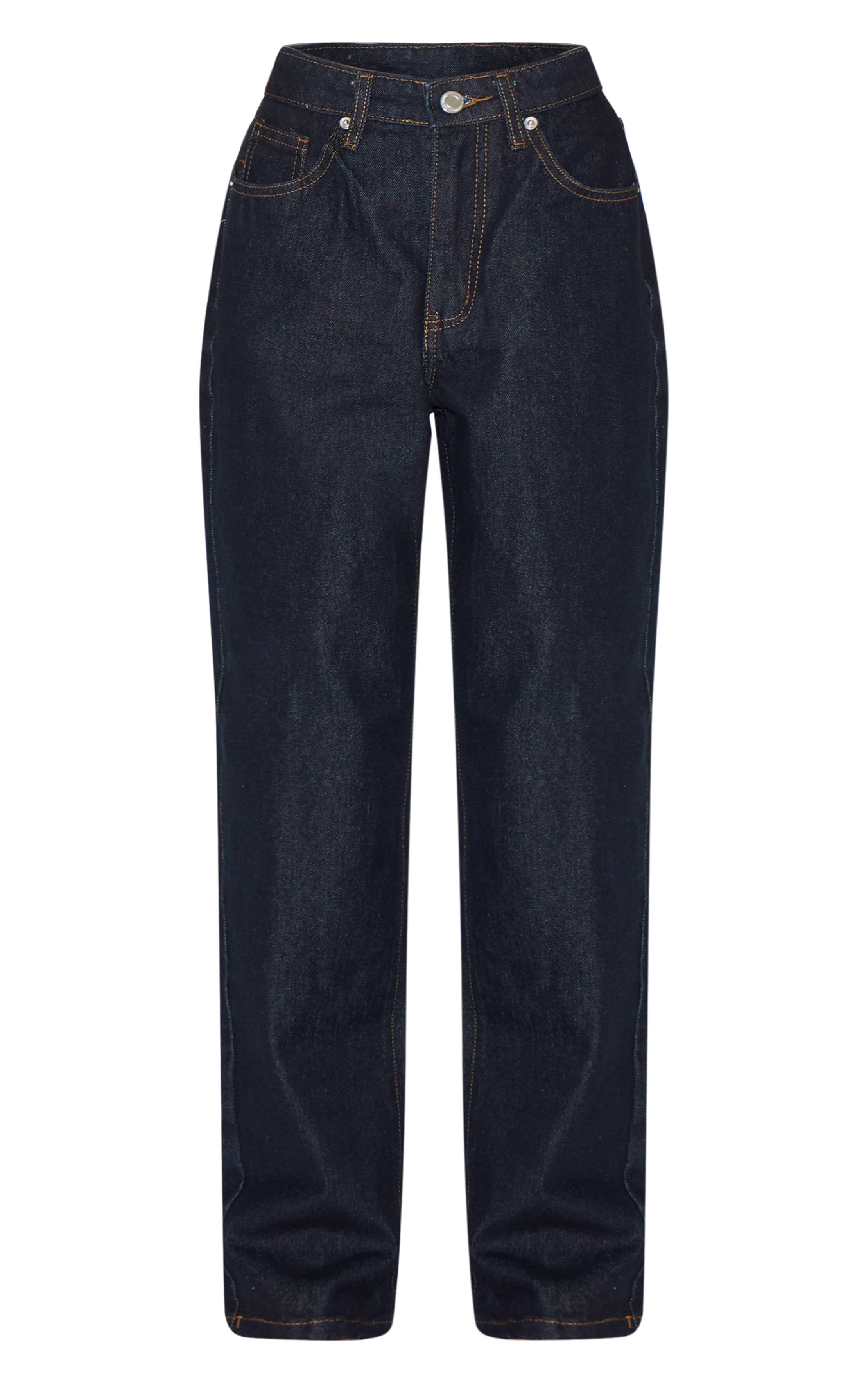 Bleu Indigo Foncé Jean Droit Taille Haute Petite