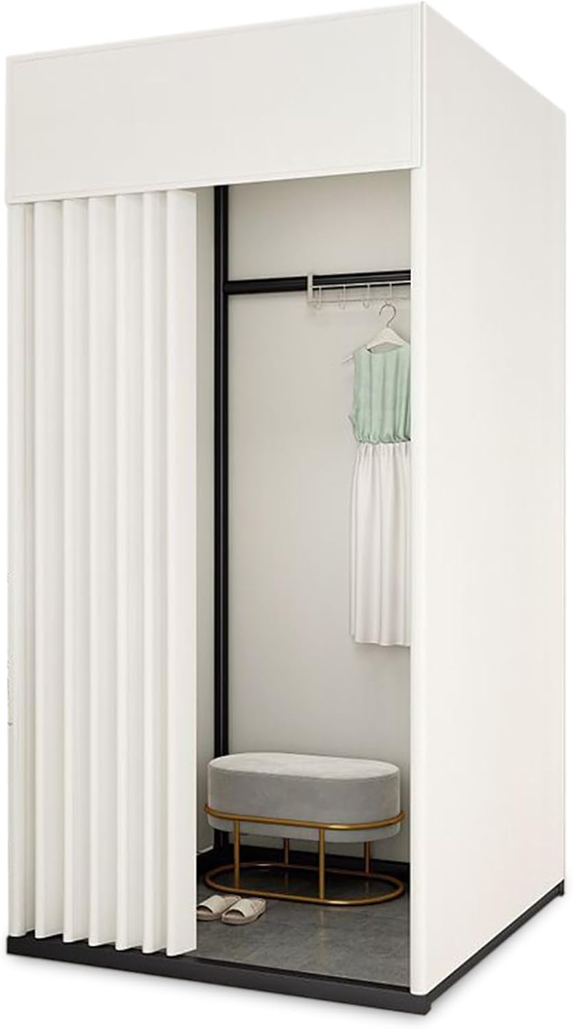 Umkleidekabine Freistehend,Quadratische Umkleideraum,Mobile Anproberaum mit Vorhang und Haken, für Bekleidungsgeschäfte, Boutiquen,Büro und Einkaufszentrum (Weiß, 100x100x200cm)