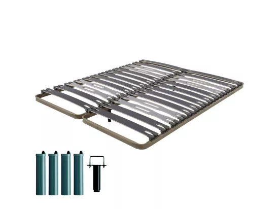 Sommier à lattes + pieds 2x90x200 C413 - 26 lattes bois - Fabrication française