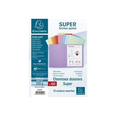 Exacompta Super 210 - 100 Chemises - 210 gr - couleurs assorties