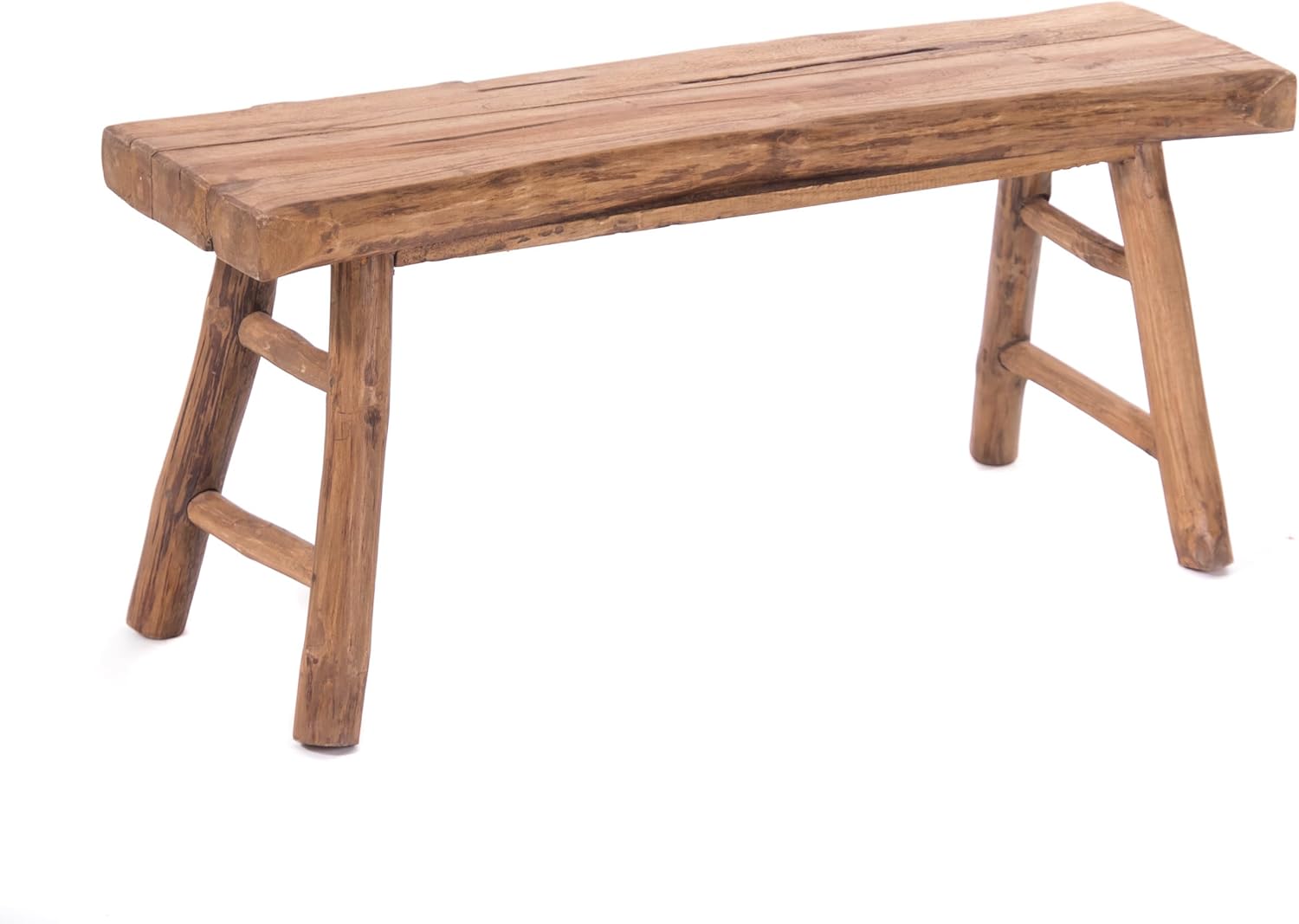 DESIGN DELIGHTS HOLZBANK Malu 93 | Teakholz, 93x44 cm, mit Streben | Treibholz Sitzbank, Baumkante Beistellbank, Bettbank, Küchenbank, Flurbank