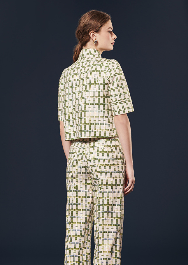 Chemise Christineécrue à motif graphique en lin et coton