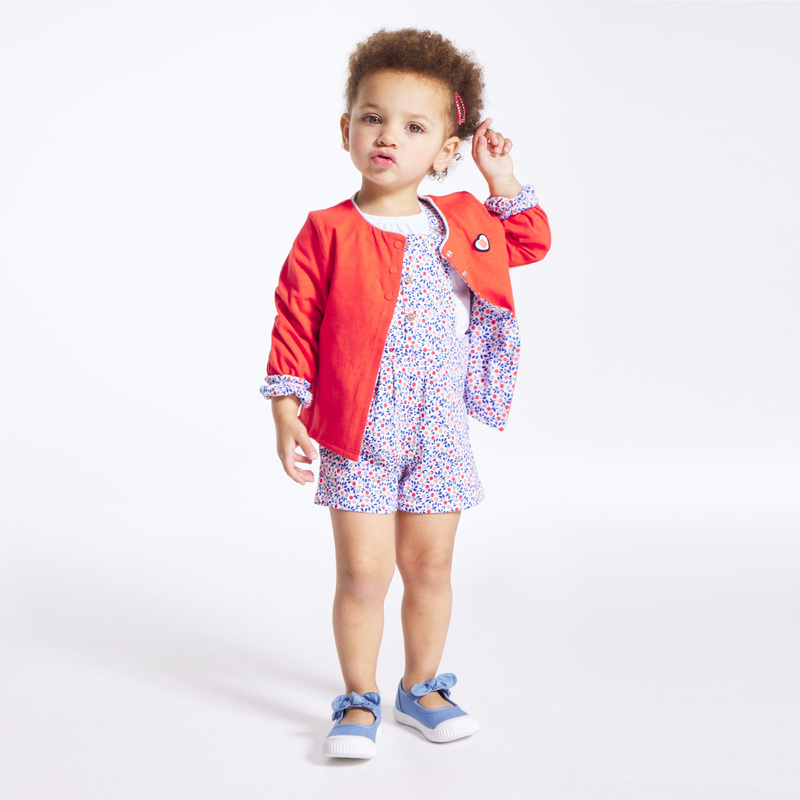 Gilet réversible fleuri rouge bébé fille