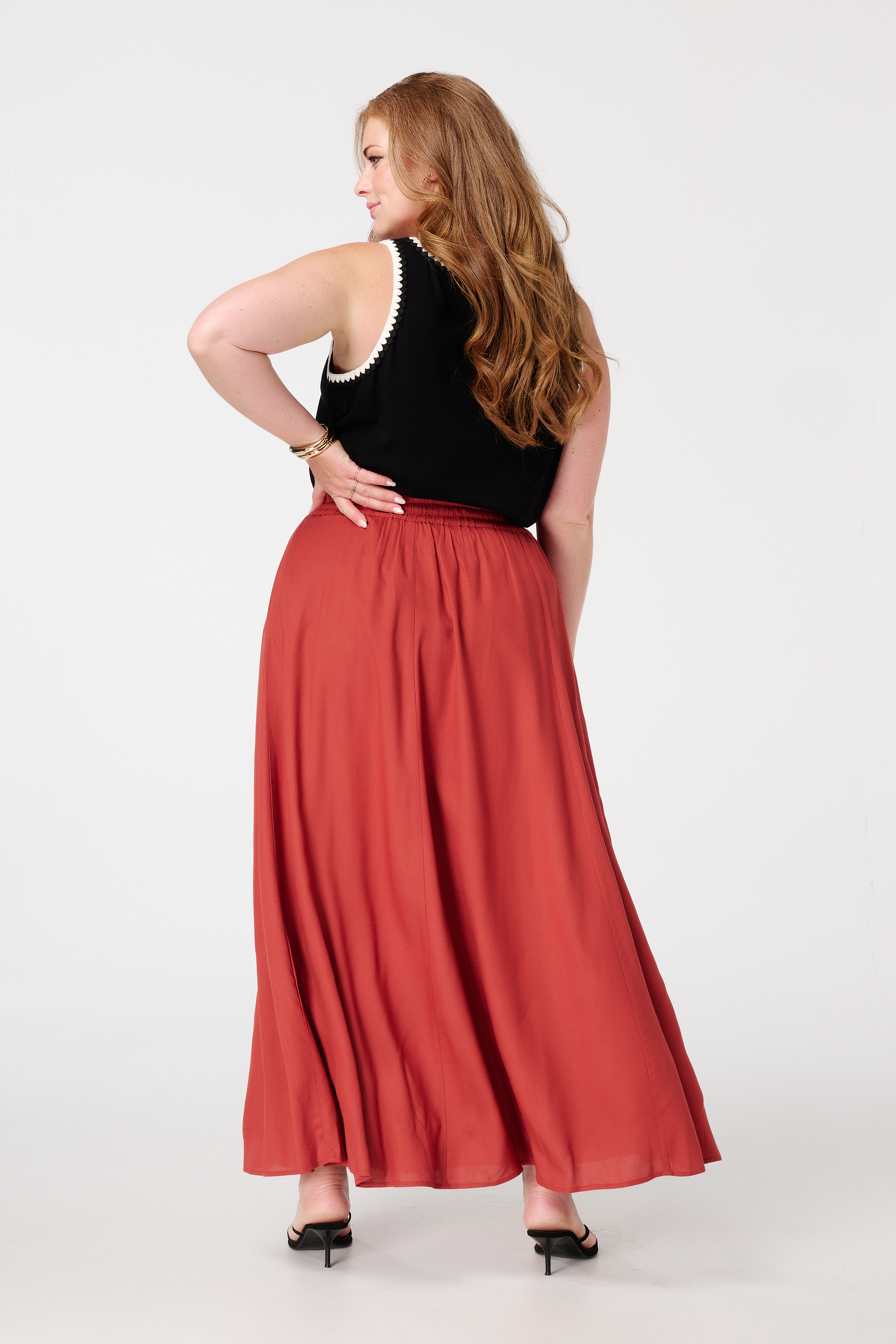 Maxi rok met elastische taille Steen rood